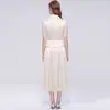 Camisa de Alta Qualidade Estilo Francês com Gola Alta e Mangas Curtas, Vestido Casual de Trabalho Emagrecedor com Ajuste na Cintura Feminino