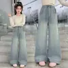Jeans de Mezclilla para Niñas, Nuevos 2026 Primavera y Otoño Versátiles Casuales Rectos de Pierna Ancha