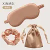 Set de Tres Piezas: Antifaz de Seda Sintética, Bolsa de Tela, Goma para el Cabello, Set Portátil de Antifaz para Dormir de Viaje, Goma para el Cabello Scrunchie Souvenir