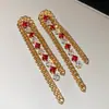 Brincos Pendentes Florais de Pedra Preciosa Vermelho Vinho, Brincos Elegantes Estilo Palácio, Brincos de Luxo Leve de Alta Qualidade para Mulheres