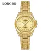 Relojes de Moda Longbo para Hombre y Mujer con Incrustaciones de Diamantes para Comercio Exterior, Relojes de Pareja de Venta Caliente Transfronteriza, Relojes de Cuarzo con Correa de Acero Impermeables Luminosos