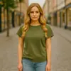 2025 Nova Primavera Transfronteiriça 160g Algodão Puro Manga Curta Camiseta Feminina Solta e Confortável Casual Diário Gola Redonda Top