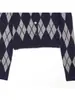 Chaqueta cárdigan de punto con patrón de rombos cortos marca Z 2026 nuevo top a cuadros con cuello polo prendas de punto de otoño para mujer ZA