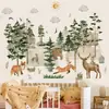 BR1208H Animales del Bosque Primitivo Dibujos Animados Pintados Pegatinas de Pared Autoadhesivas Dormitorio Sala de Estar Habitación Infantil Pegatinas Decorativas
