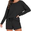 Conjunto de Pijama Feminino Malha Waffle Transfronteiriço, Conjunto Casual com Blusa de Manga Longa e Shorts, Pode Ser Usado Fora de Casa como Roupa de Casa