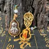 Madera de Azufaifo Golpeada por el Rayo Jade Incrustado con Cobre Chapado en Oro de 18 Quilates Calabaza Bolsa Talismán Taoísta Bagua Lei Zu Grabado con Colgante de Plata 925