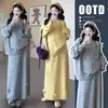 Conjunto de Punto Coreano Nuevo Estilo Otoño/Invierno 2026 para Maternidad, Conjunto de Punto para Maternidad con Top y Falda que Reducen la Edad