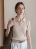 Suéter feminino de malha de alta qualidade estilo coreano com lapela, manga curta, pullover slim fit, top versátil, novidade de verão 2026