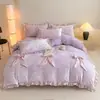 Clase A 300g Terciopelo Yun Jin Terciopelo de Leche Bordado de Lazo Juego de Cuatro Piezas Engrosado Estilo Princesa Sábana con Funda Estilo Venta al por Mayor