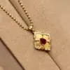 Collar de Plata S925 Estilo Palacio Flor de Ventana Rubí, Moderno Diseño en Forma de Gota, Exquisita Cadena de Bolas Retro