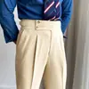Pantalones Casuales de Tiro Alto para Hombre Otoño Negocios Caída Rectos Pantalones de Traje con Caída Retro Nápoles