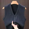 Recomendación popular: Chaleco de cuello en V suave y grueso, suéter de lana de espalda abierta, suéter tejido, suéter de cuello en corazón para hombre