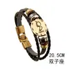 AliExpress Explosiones Pulsera de Aleación de Bronce Constelaciones Doce Pulsera de Cuero Trenzado para Hombre 2 Tamaños