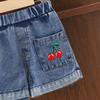 Conjunto Novo de Verão para Meninas Europeias e Americanas: Top de Alcinha Xadrez Bordado Canelado e Shorts Jeans Lavado Conjunto de Duas Peças
