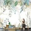 Papel de parede estilo nórdico sala de estar sofá fundo de TV papel de parede simples folhas frescas quarto cabeceira mural