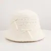 Sombrero de pescador de punto de alpaca calado estilo coreano con un dulce lazo, tejido simple, transpirable, estiliza el rostro y cálido
