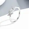 Anel Aberto S925 Prata Esterlina Completa 4,2mm Base Vazia DIY Doce Toque de Luxo Borboleta Fada