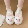 2026 Sapatos de Algodão com Renda Sapatos Fechados de Pelúcia Sapatos Quentes para Casa Interior Fofo Laço Porco Rosa Pantufas de Algodão Femininas