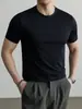 Camiseta Masculina de Manga Curta em Malha de Seda Tencel Hengyuanxiang 2026 Verão Nova Camiseta Masculina de Manga Curta Cor Sólida
