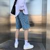Verão Personalizado Ins Shorts Jeans Soltos Masculinos Estilo Coreano Estudante Marca de Moda Hip-hop BF Calças Casuais Finas de Cinco Pontos