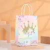 Sacola de presente de aniversário, sacola de papel kraft com desenho animado, sacola de embalagem para viagem, sacola para embrulho de presente de festa de feriado infantil, bolsa de mão