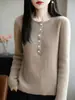 26 Suéter Básico de Moda de Punto Fino de Cuello Redondo para Otoño e Invierno, Tejido de Lana Pura Amigable con la Piel, Top Cálido para Mujer