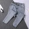 Jeans para Mujer Pantalones Skinny 2021 Nuevo Gris Humo Cintura Alta Adelgazantes Ajustados Elásticos Costuras Estampado de Leopardo Pantalones de Lápiz