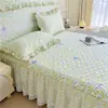 Faldón de Cama Acolchado Grueso 100% Algodón Pieza Única Estilo Princesa Borde de Encaje Cubre Cama de Algodón Puro con Borde de Falda Cubierta de Sábana Cubierta de Contorno de Cama