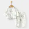 Conjunto de Gaze para Bebê, Roupas de Casa para Bebê, Tops e Calças de Fibra de Bambu de Manga Longa, Roupas de Verão com Ar Condicionado para Crianças Meninas