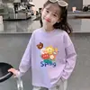 Camiseta Rosa Base Infantil Atuendo de Otoño Camiseta de Manga Larga para Niñas Top de Algodón Puro Elegante Versátil para Niñas Mayores Primavera y Otoño
