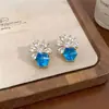 Aretes de flor de circón chapados en oro real de 14k, aretes de moda frescos y dulces de verano, aretes de nicho de alta gama
