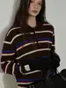 Lofi Eligió Color Contrastante Cuello Polo Rayas Tejido de Punto Mujer Invierno Nuevo Versátil de Gama Alta