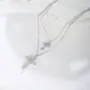 Collar Cruz Colgante Apilado de Doble Capa Accesorios Cadena de Clavícula de Moda Joyería Cadena de Suéter de Gama Alta para Mujer
