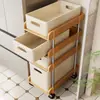 Prateleira de cozinha multi-camadas móvel com cestos para frutas e vegetais, prateleira de chão, organizador para espaços estreitos, carrinho pequeno