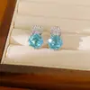Colar de flor redondo de zircônia azul, corrente de clavícula de luxo leve de nicho, conjunto de joias de alta qualidade, fresco e elegante