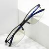 Armazón para Gafas de Marco Cuadrado, Media Montura de Metal, Luz Azul Anti-Reflejo, Anti-UV, Lentes Planas Gafas Protectoras, Marco de Negocios Estilo Ojo de Gato