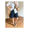 Shorts rectos de lino estilo "old money" para mujer, shorts casuales de pierna ancha de algodón-lino finos de verano, pantalones de longitud media