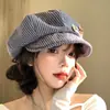 Bonito sombrero octogonal, boina para mujer, moderna y versátil, artística, hace que la cabeza se vea más pequeña, a rayas, estilo japonés, diseño de oso