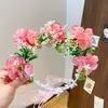 Coroa de Flores Rosa Fada Headpiece Faixa de Cabeça Estilo Mori Menina Adulta Flores Artificiais Faixa de Cabeça Acessórios de Cabelo Flor na Cabeça Adereços para Fotos