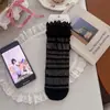 Medias de Seda para Mujer con Diseño de Malla Hueca, Borde Fruncido, Estilo Lolita Femenino, Serie Miu, Calcetines de Encaje Sin Costuras