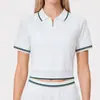 Camisa Polo Esportiva Caijue Estilo Old Money para Mulheres, Manga Curta, Gola Polo com Meio Zíper, Slim-Fit para Golfe e Badminton