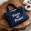 Bolsa Tote de Lona Minimalista Personalizada com Grande Capacidade, Bolsa de Ombro Versátil Azul Marinho de Nicho para Uso Diário