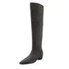 Botas apiladas de gamuza para mujer, botas altas de caña larga, botas de montar, nuevas botas de slip-on de estilo coreano para otoño e invierno con punta y tacón medio, botas largas rectas