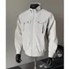 Jaqueta de Cor Sólida com Design de Zíper para Homens, Estilo Casual Americano Retro Resistente, Cardigan Versátil e Confortável