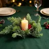Nueva Decoración Navideña Corona Pequeña Ramas de Pino Simuladas Piñas Bayas Rojas Anillo para Velas Anillo Decorativo Portavelas Navideño Corona