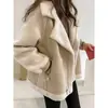 Jaqueta Feminina de Pele Sintética Outono e Inverno Novo Estilo Pelúcia Espessa Integrada Jaqueta Biker Petite