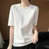 26 Verão 100% Algodão Penteado Gola Redonda Manga Curta Camiseta Solta Algodão Mercerizado Cor Lisa Manga Média