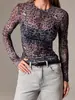 Moda Outono 2026 Nova Malha Gola Redonda Estampa de Leopardo Slim Fit Camiseta para Mulheres - Cruzamento Europeu e Americano Amazon