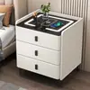 Mesita de noche inteligente Armario de cabecera inteligente para dormitorio de apartamento pequeño Lujo ligero italiano Carga inalámbrica simple con armario de almacenamiento inteligente multifuncional