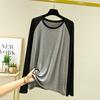 Camiseta de manga comprida Modal Raglan para mulheres 2021 primavera e verão solta com gola redonda Camiseta feminina de contraste